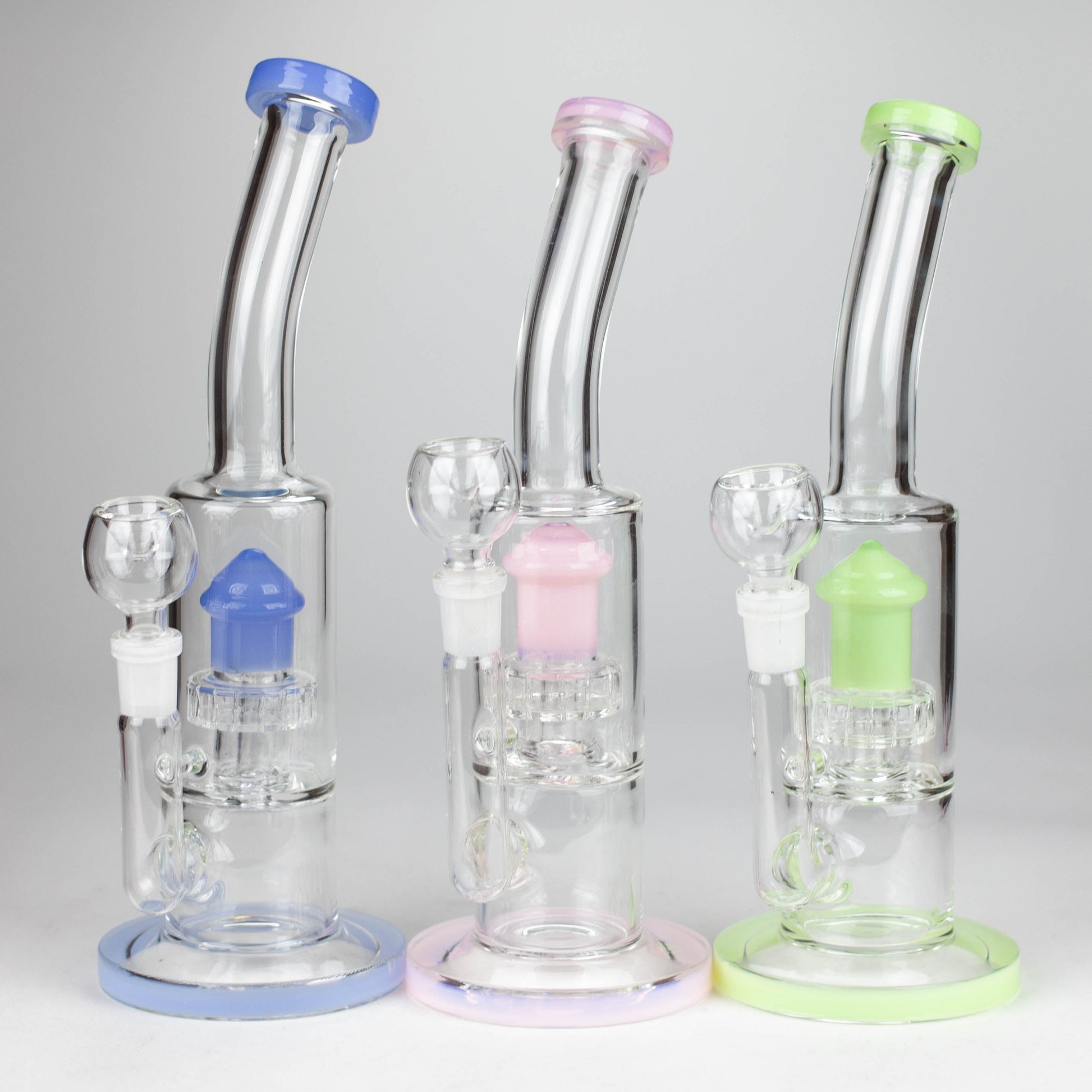 12" color accented bent neck glass bong_0