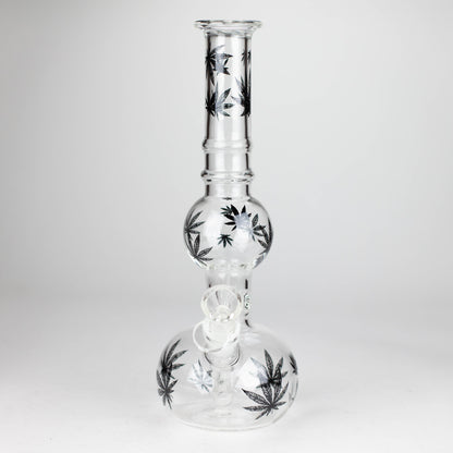 11" Rourd Shape Glass Bong With Leaf Design_8