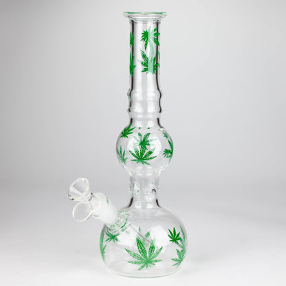 11" Rourd Shape Glass Bong With Leaf Design_5