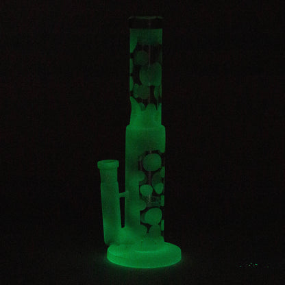 14" Glow in the dark straight tube glass bong with honey comb diffuser_1