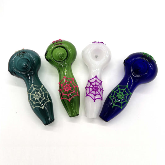 Spider Glow In The Dark Glass Smoking Spoon Hand Pipe_0