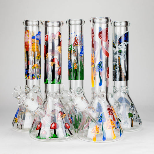 14" 7 mm Glass Bong With Magic Mushroom Design_0