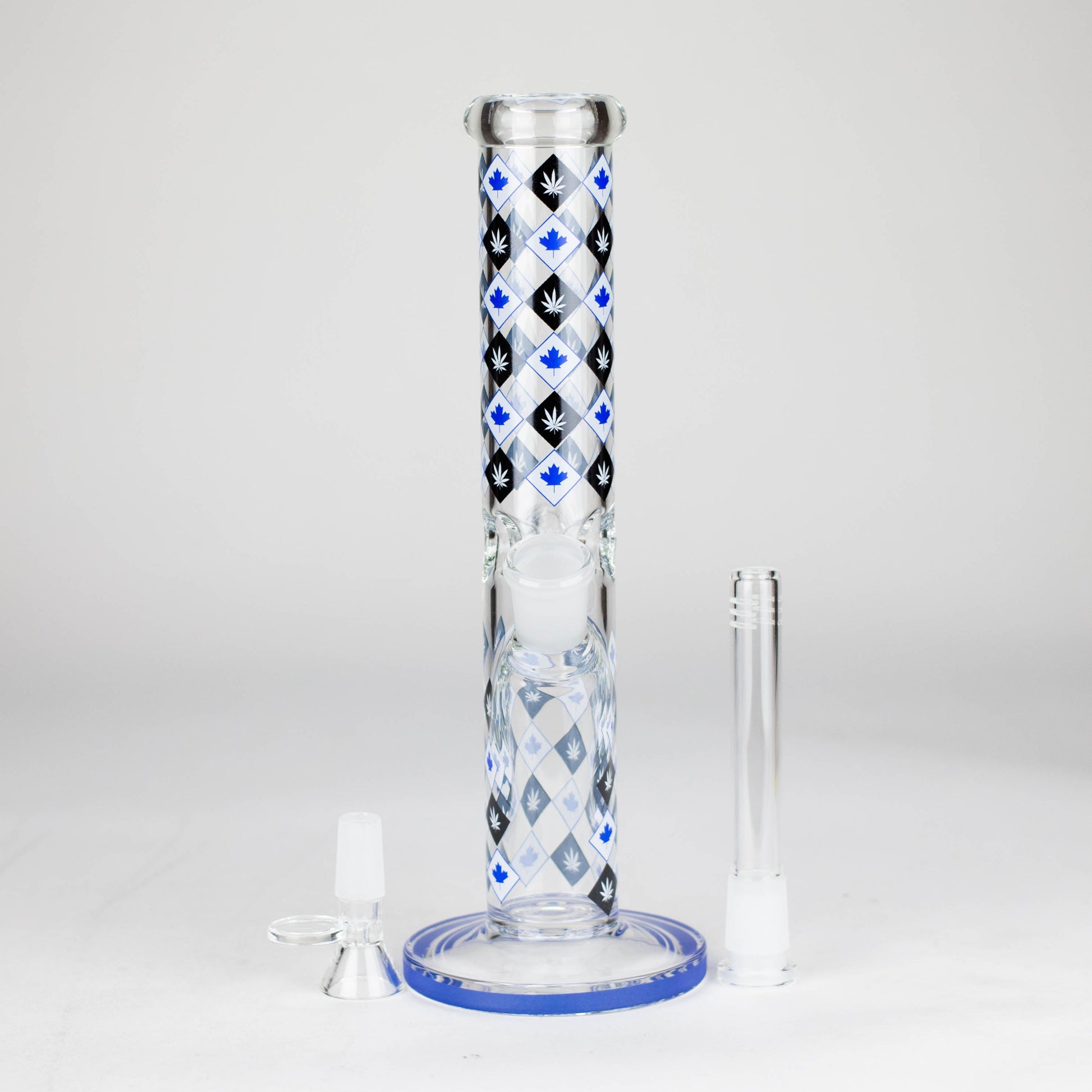 10" Color accented Staight Tube Glass Bong With Maple Leaf Design_3