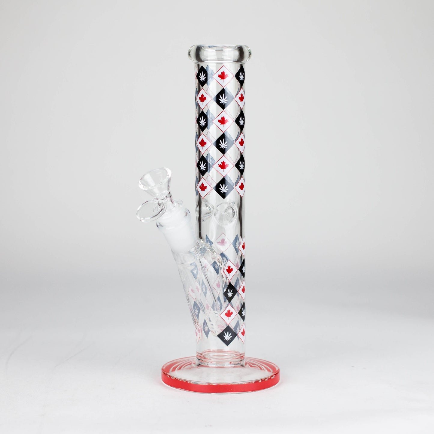 10" Color accented Staight Tube Glass Bong With Maple Leaf Design_7