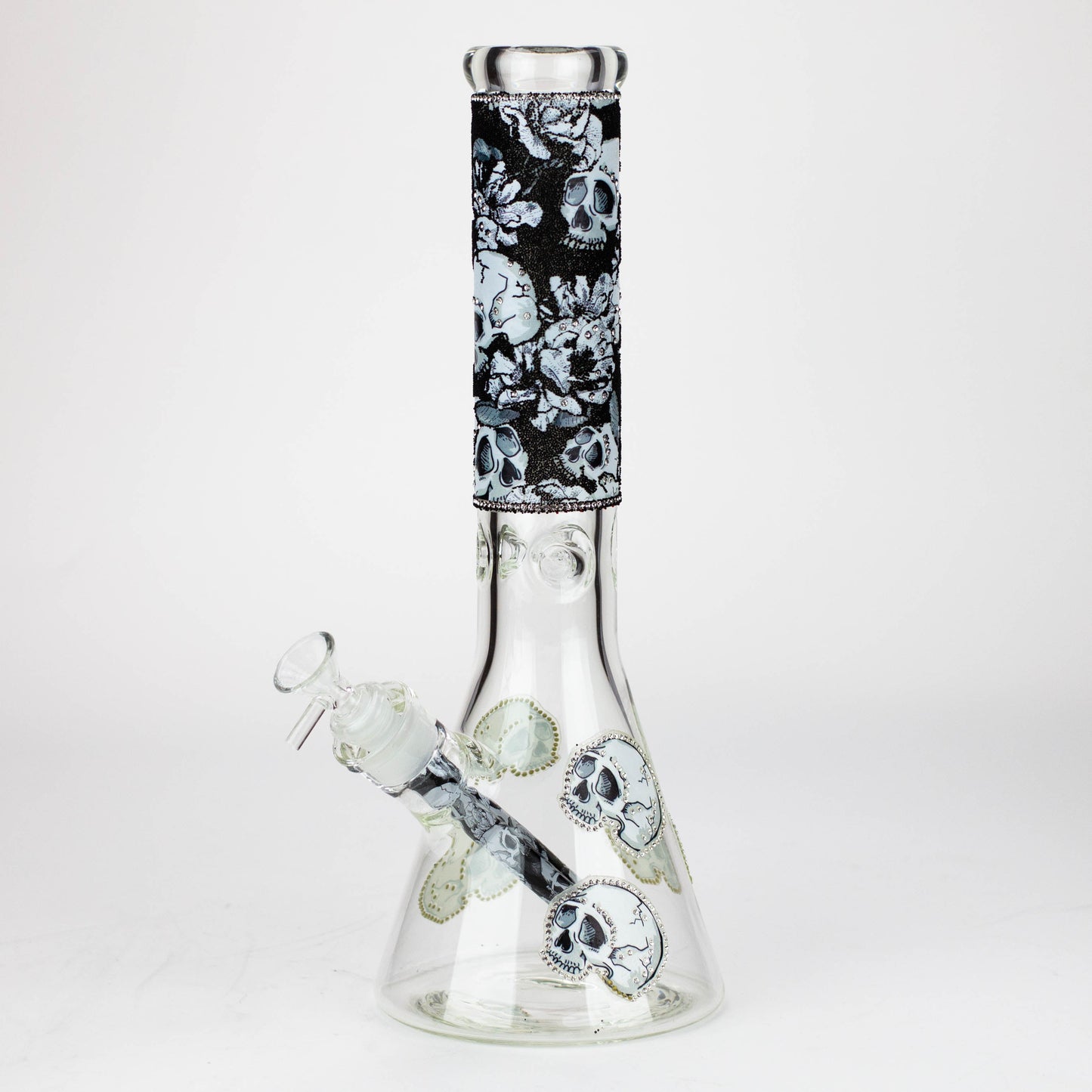 14" Graphic with cubic zirconia decor 7mm glass beaker water bong [AK32xx]_11