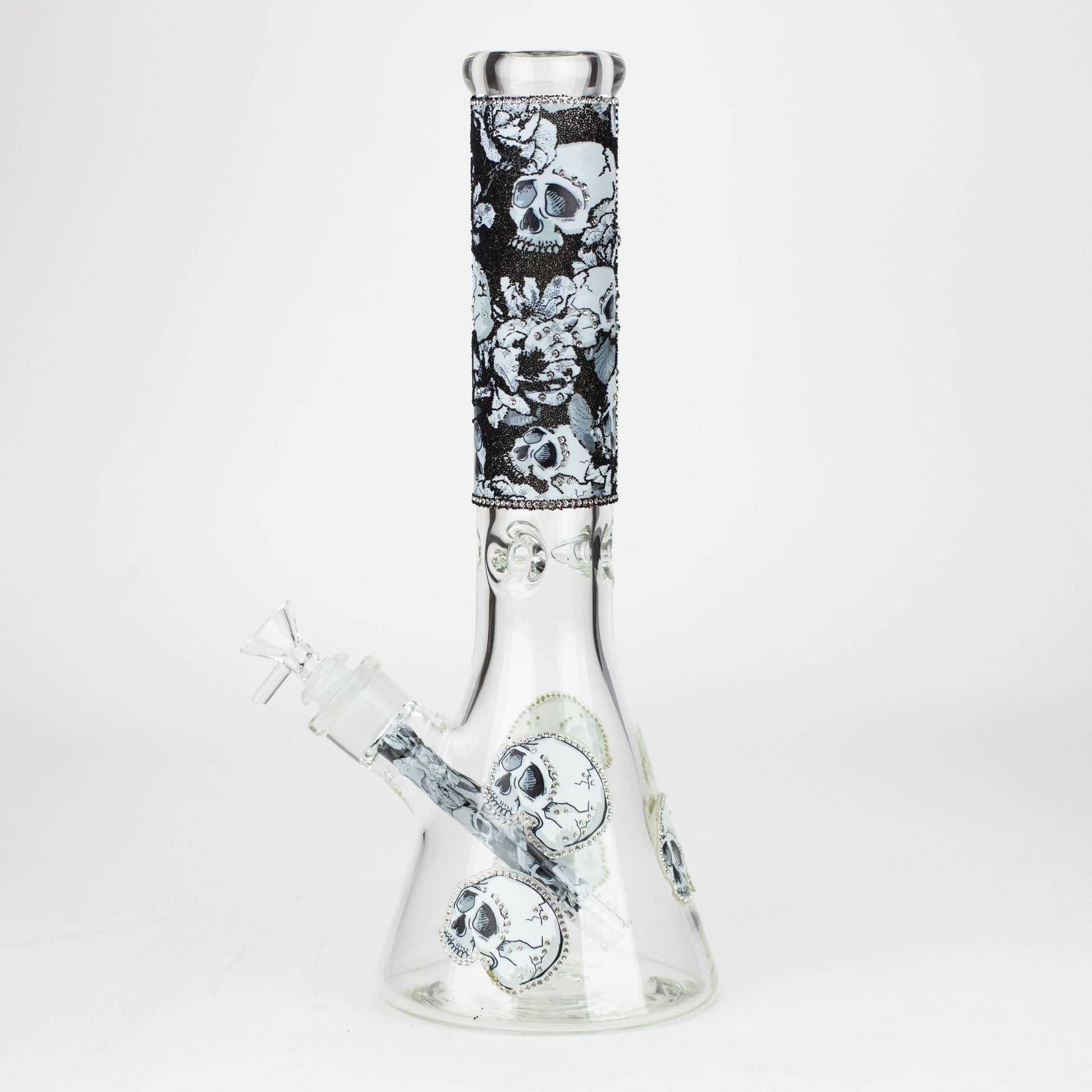 14" Graphic with cubic zirconia decor 7mm glass beaker water bong [AK32xx]_15