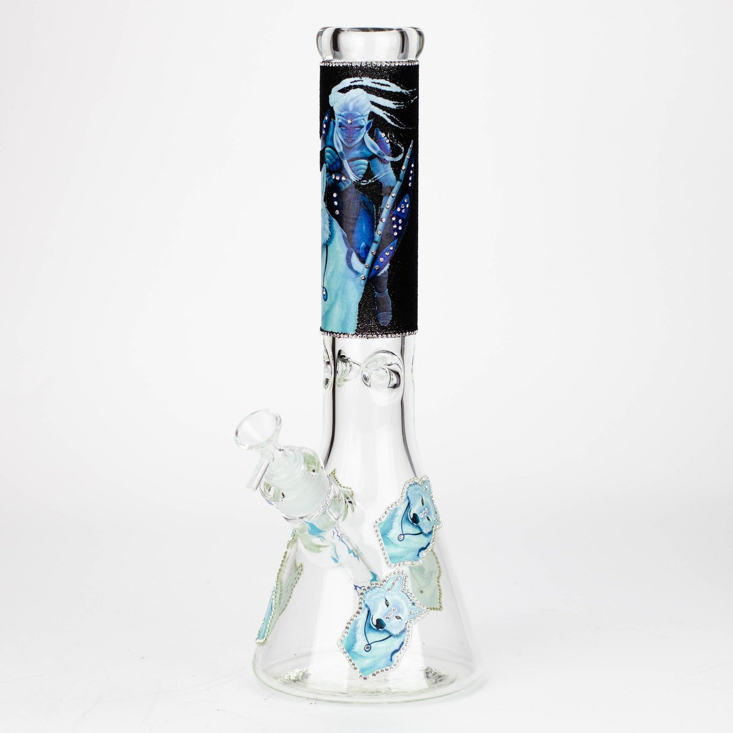 14" Graphic with cubic zirconia decor 7mm glass beaker water bong [AK32xx]_8
