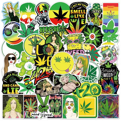 50pcs Assorted Cannabis Design Stickers_2