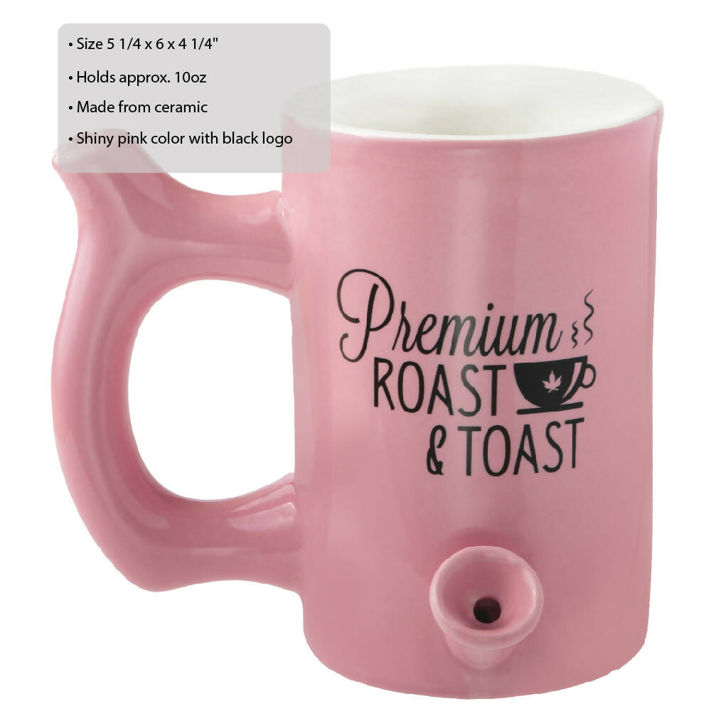 PINK ROAST & TOAST PIPE MUG WITH BLACK PRINT_1