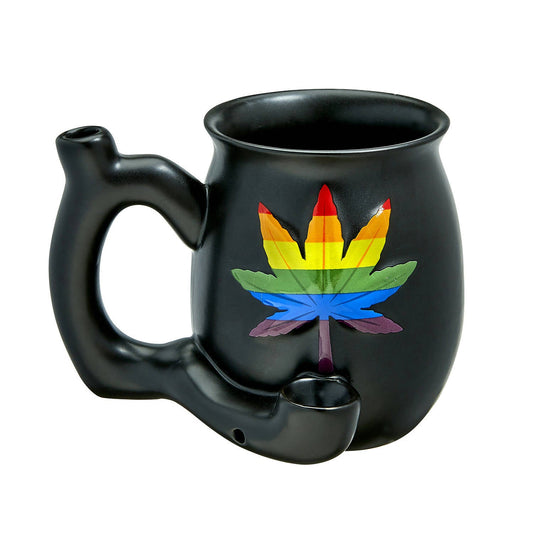 EMBOSSED LEAF MATTE BLACK MUG - RAINBOW LEAF_0